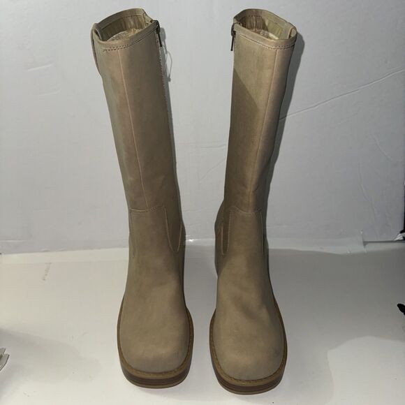 Skechers Boots Tan Beige Platform Size 10 Medium Mid Calf Platform Square Toe - Picture 3 of 11